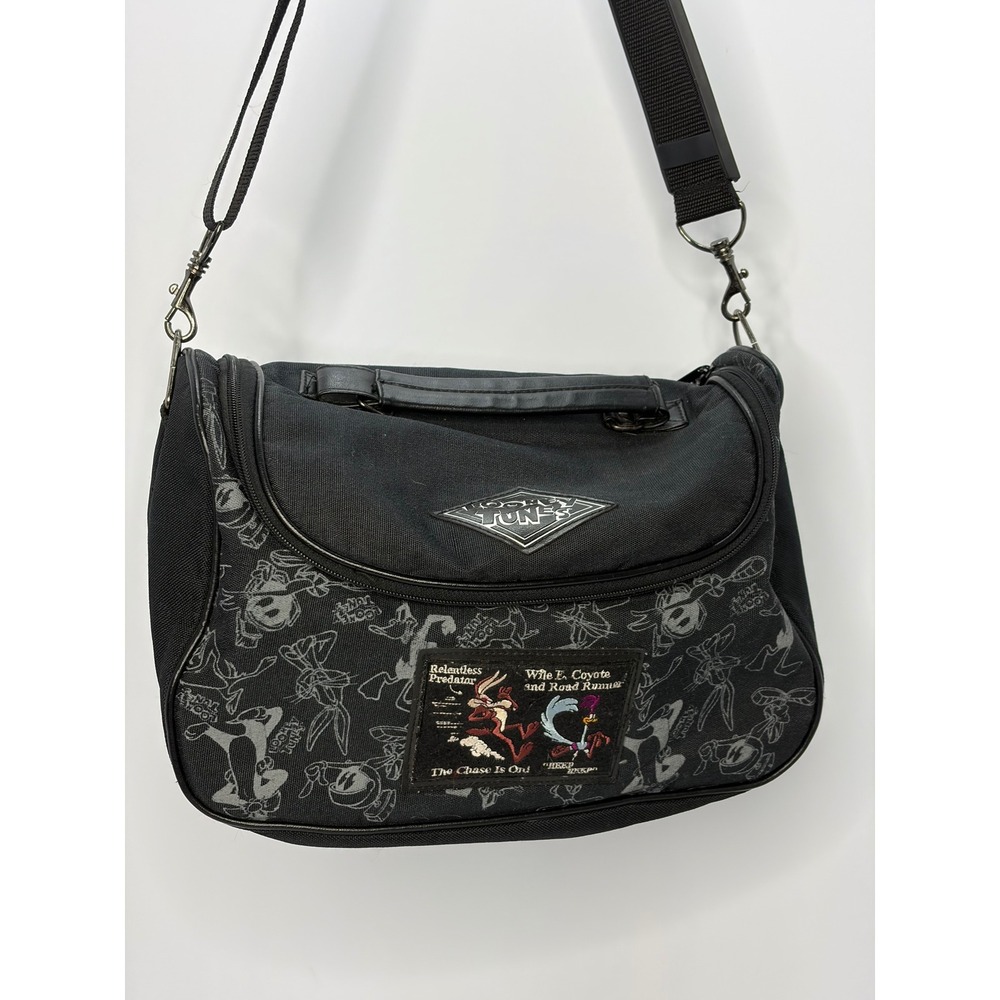 Vintage Looney Tunes Wile E Coyote Road Runner Messenger Bag Black Canvas
